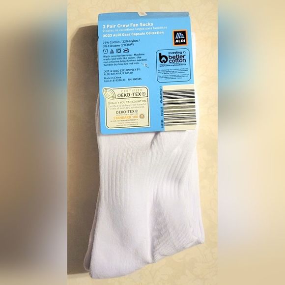 LAST PAIR! ALDI 2 Pair White Crew Fan Socks Mens 6-10 2023 CAPSULE COLLECTION - Picture 3 of 5